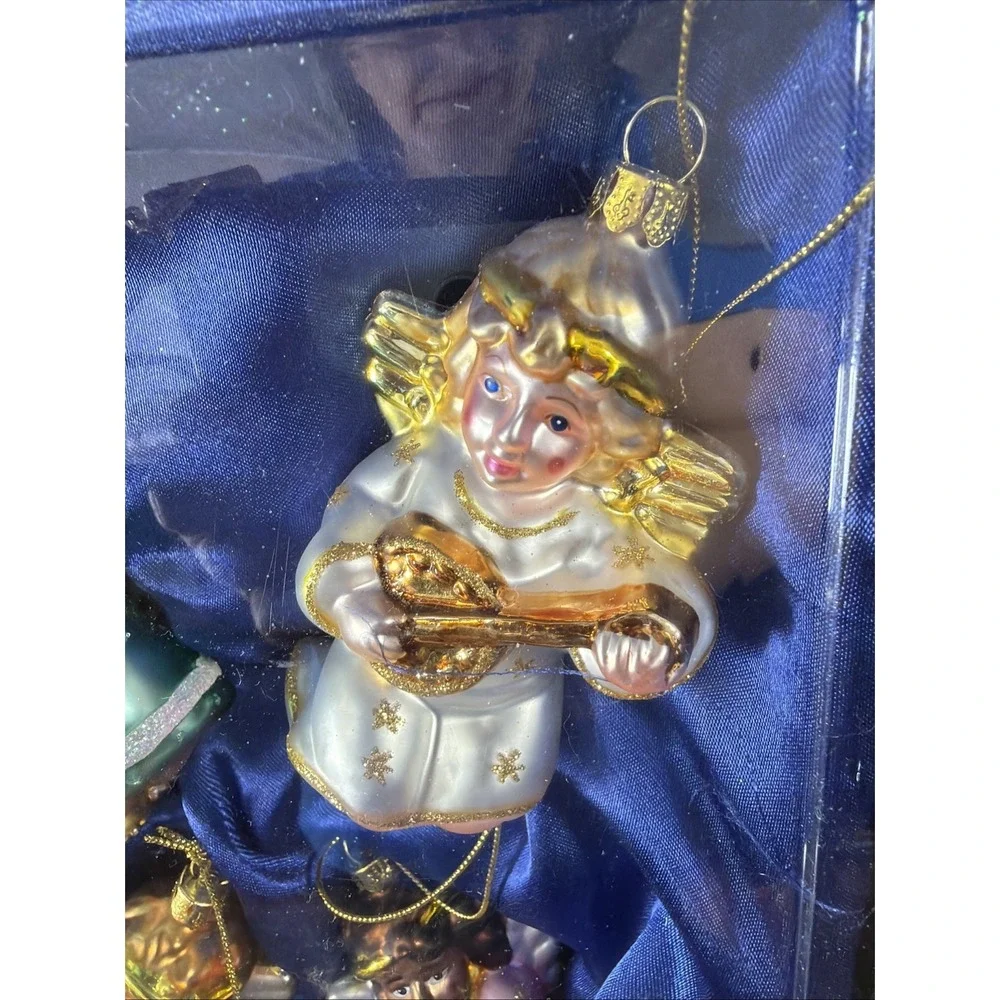 Brass Key Christmas Cherubs Angels Hand Blown Ornaments Vtg 2000 Set Of‎ 4